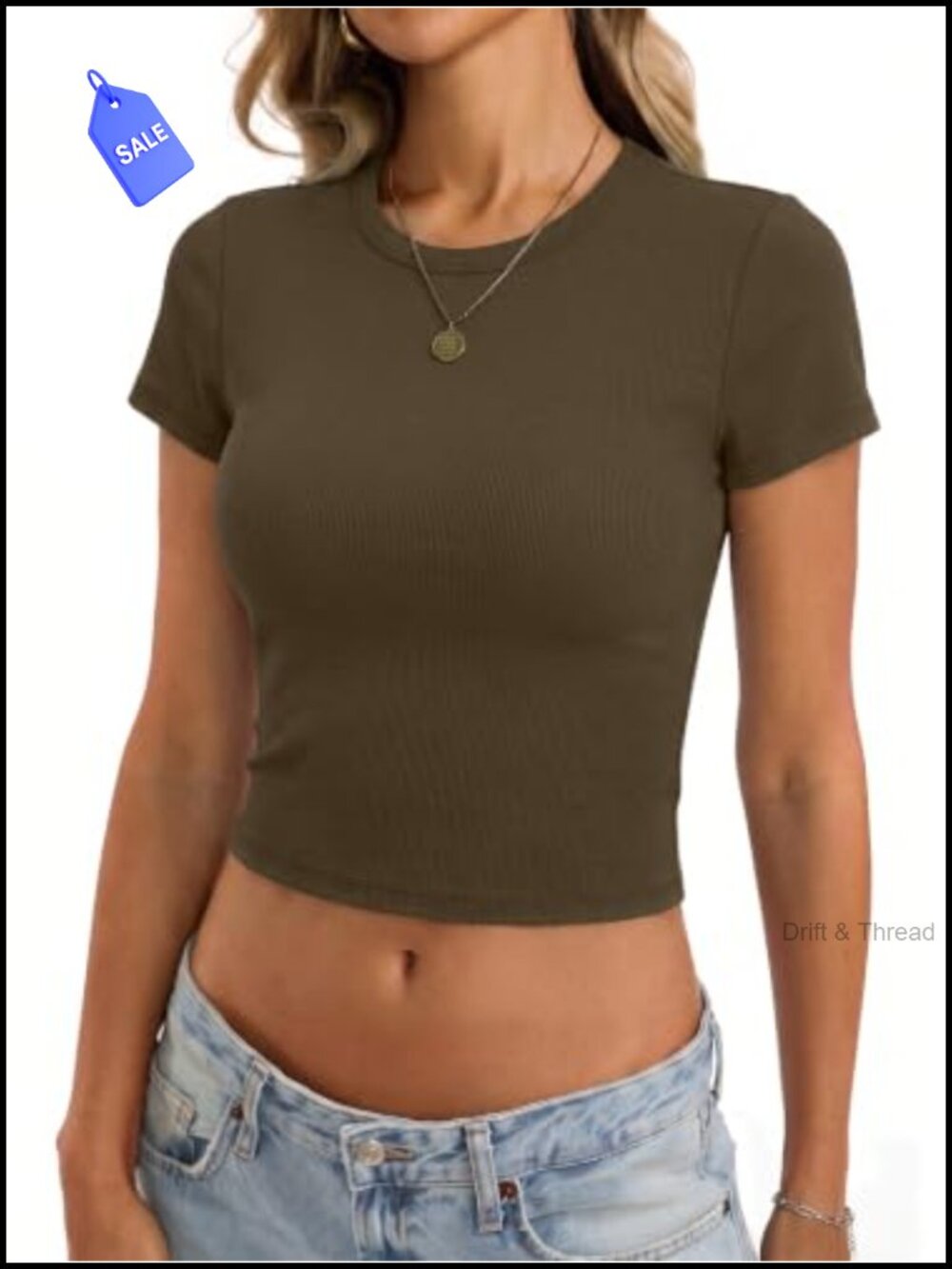 Womens Cotton Ribbed Short Sleeve Crew Neck Crop Top Fitted